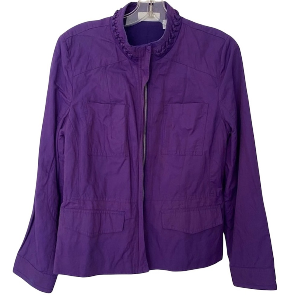 Chico’s Purple Cotton Nylon Lightweight Collarless Jacket Size Medium